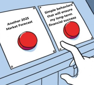 Choice of two red buttons, one for a market forecast the other for simple behaviors that ensure success