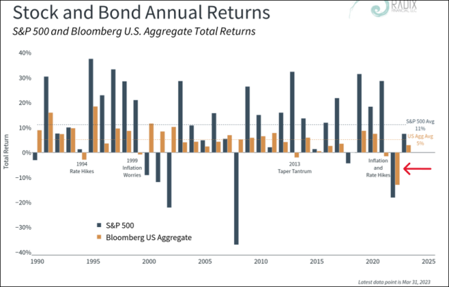 Graph of long-term stock and bond returns